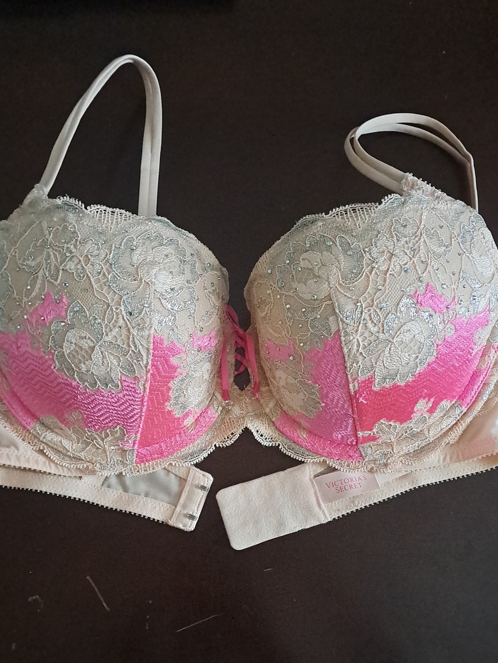 Victoria's Secret Pink and Cream Lace Push-Up Bra
